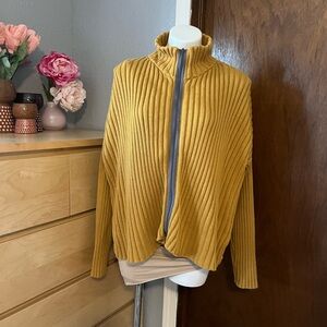 bryn Walker Mustard Drop Sleeve Ribbed Contrasting Gray Zipper